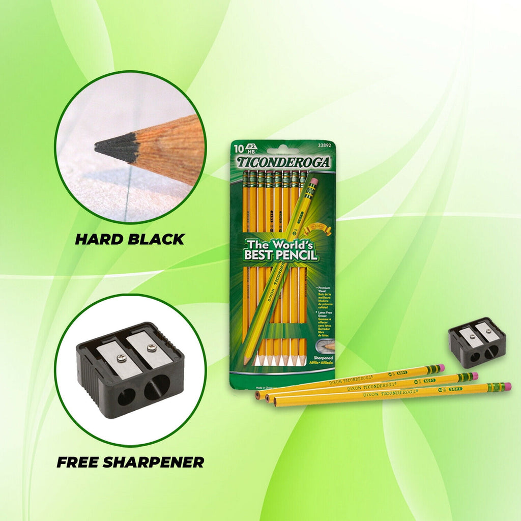 Ticonderoga Pencils #2 Soft Sharpened 10 Ct. Free Sharpener 1 Pack
