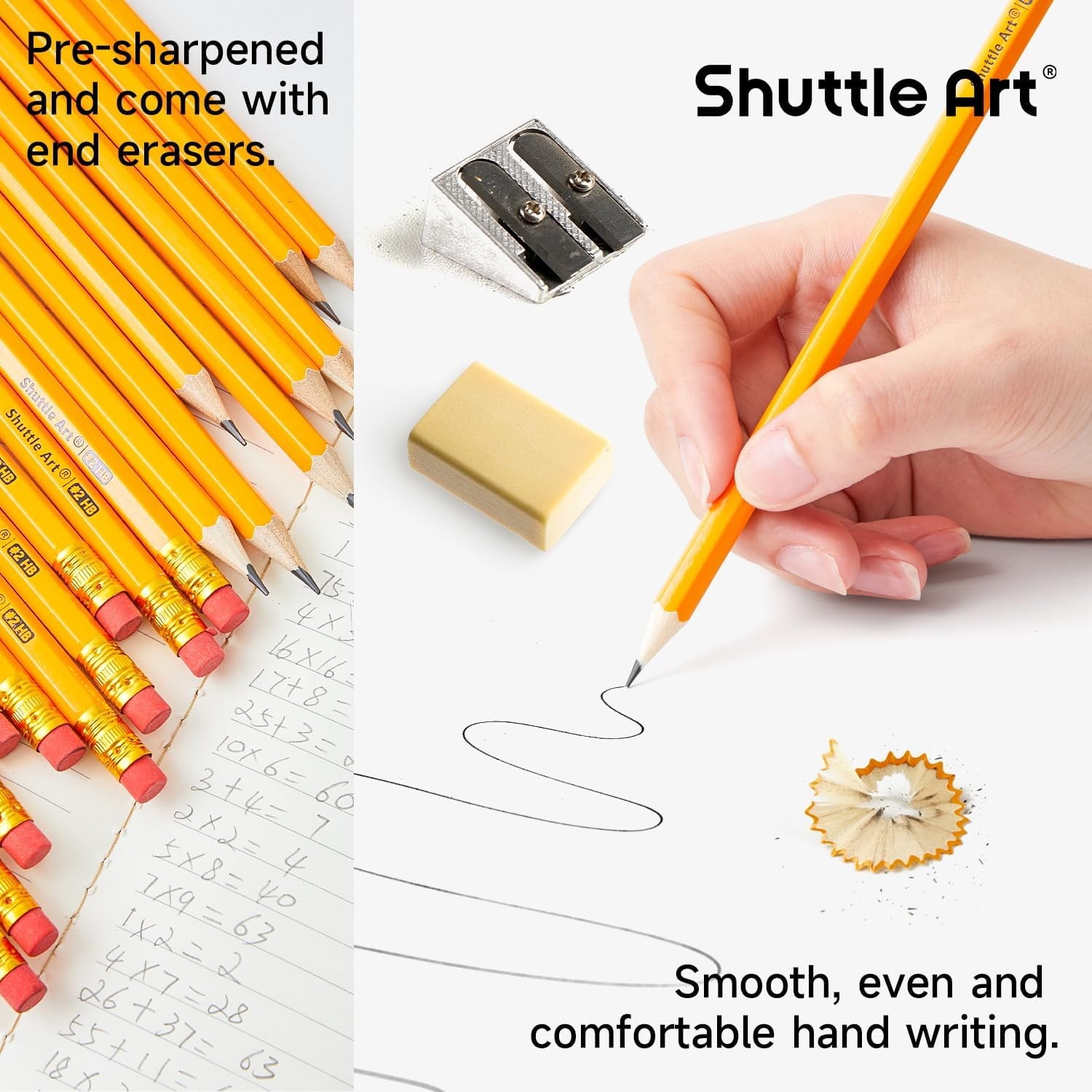 Wood-Cased #2 HB Pencils, Shuttle Art 350 Pack Sharpened Yellow Pencils with Erasers, Bulk Pack Graphite Pencils for Writhing, Drawing and Sketching