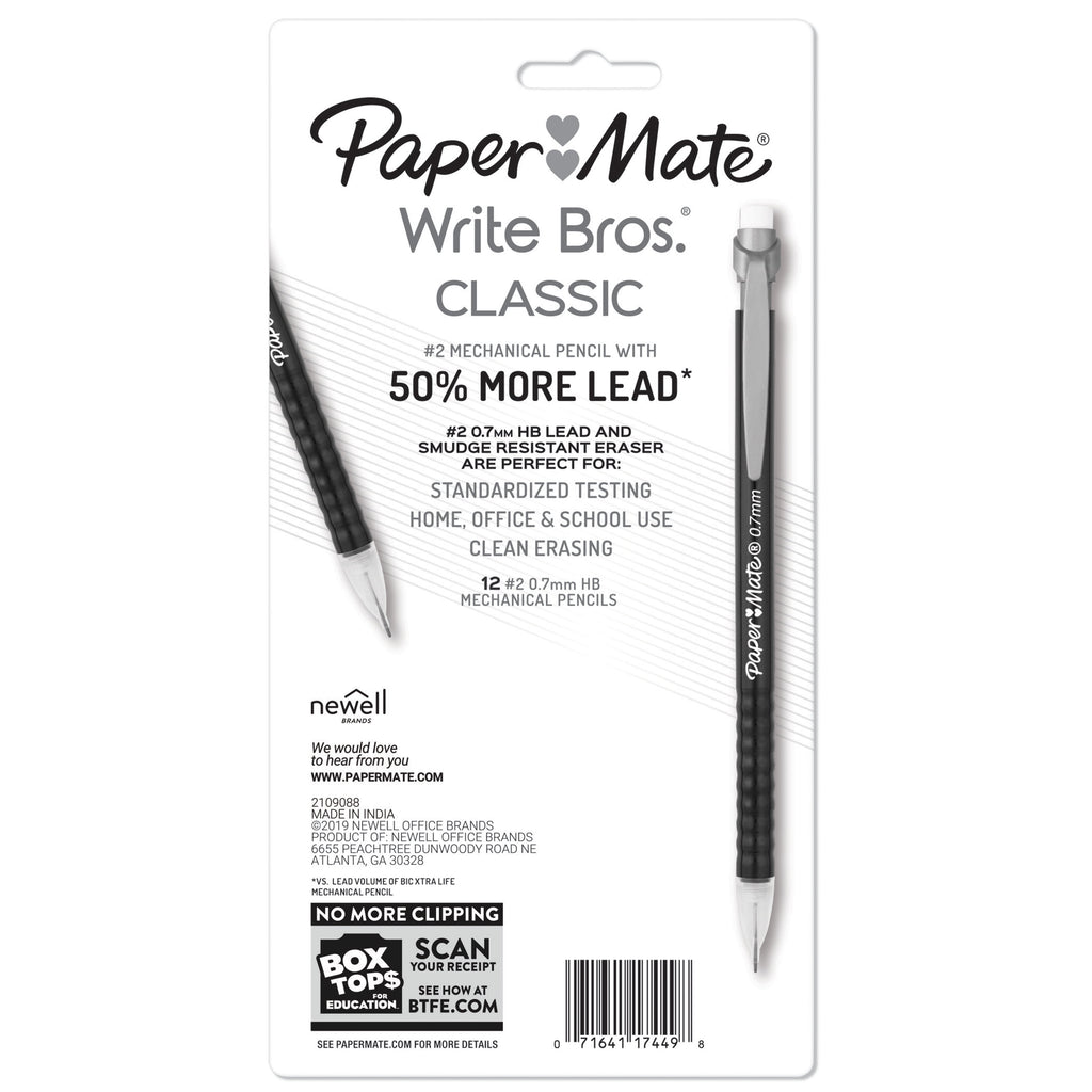 Paper Mate Mechanical Pencils, Write Bros. Classic #2 Pencil, 0.7mm, 12 Count