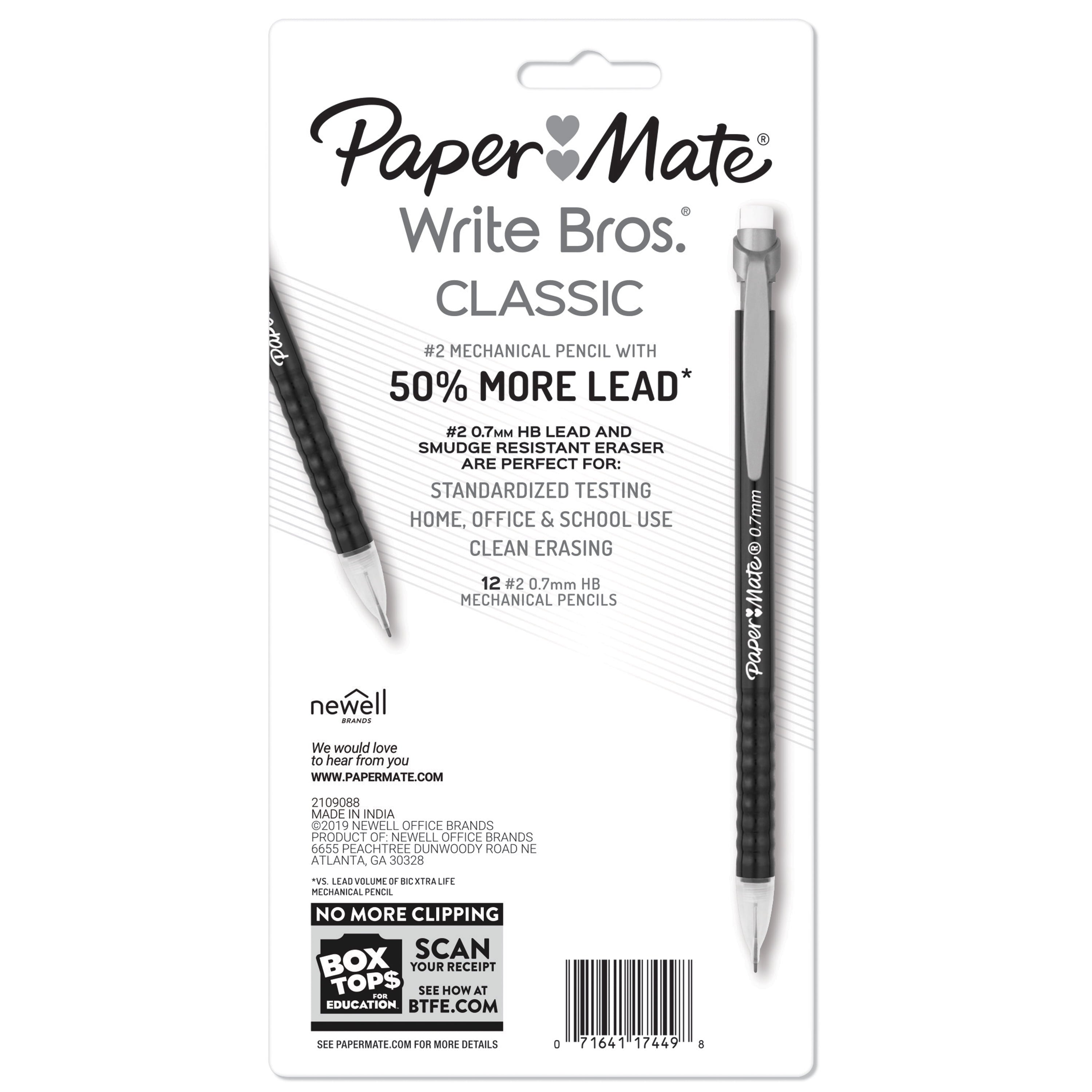 Paper Mate Mechanical Pencils, Write Bros. Classic #2 Pencil, 0.7mm, 12 Count