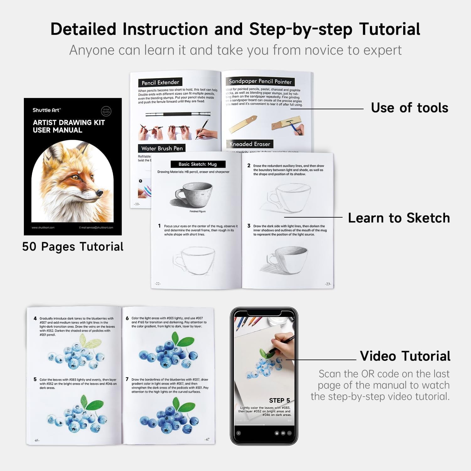 Shuttle Art 103 PCS Drawing Kit, Professional Drawing Supplies with Sketch, Charcoal, Colored, Graphite, Pastel Pencils & Sticks, Complete Drawing Tools and Paper Pads in Zipper Case