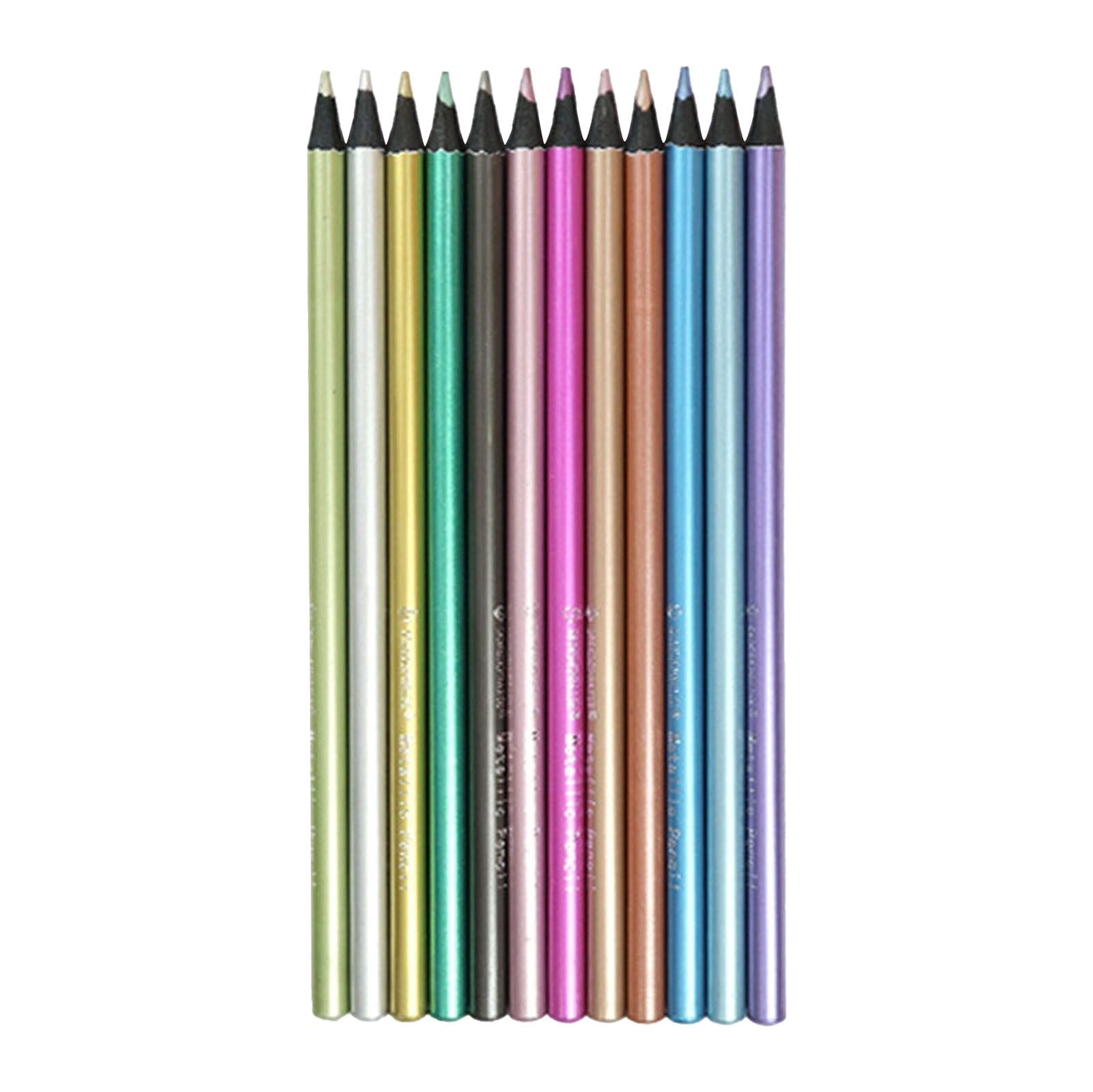 AQITTI Stationery 12X Metallic Colored Pencils 12 Color Soft Core Art Coloring Drawing Pencils for Adult Coloring Book Sketch Crafting Projects Learning tools