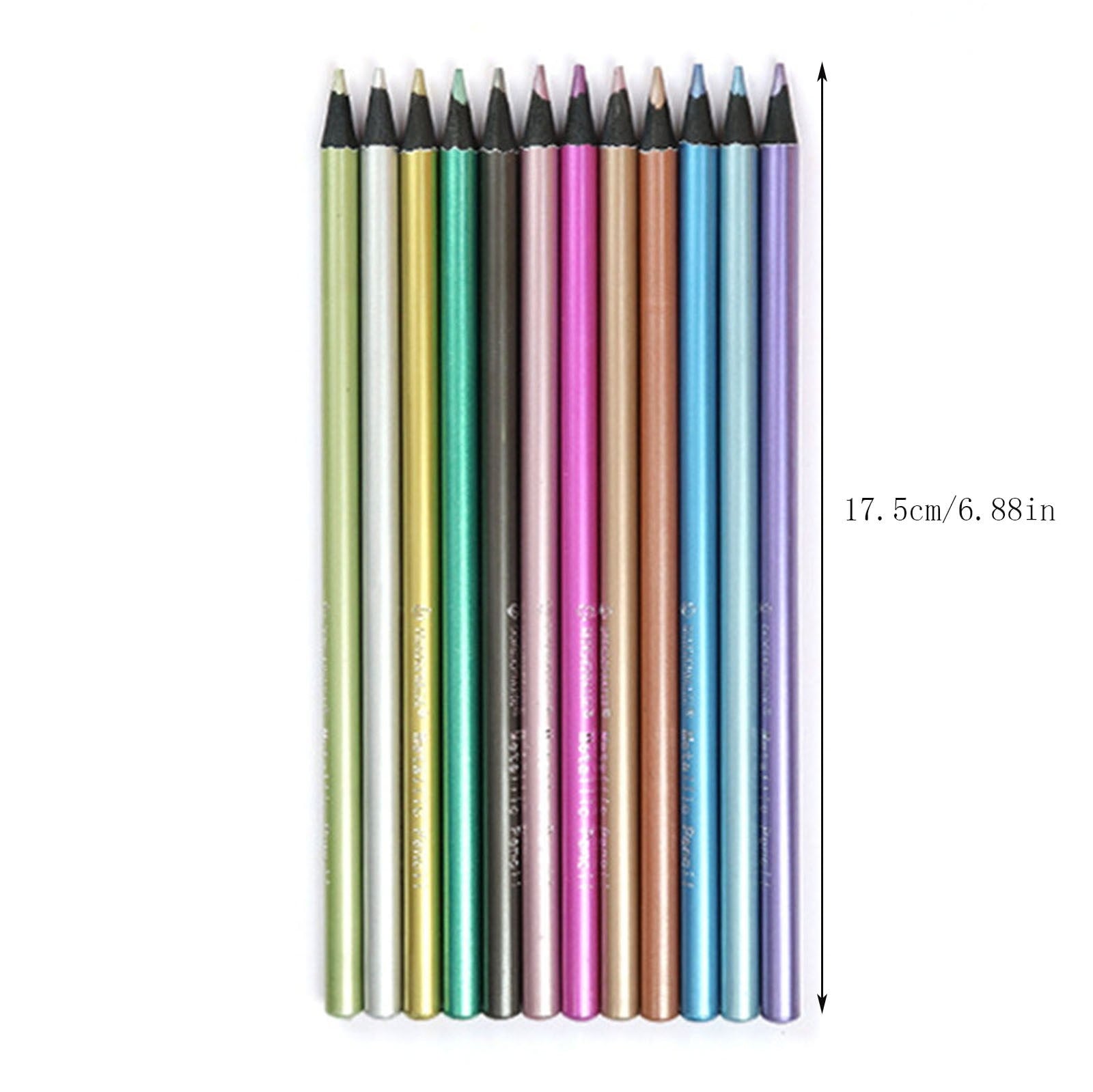 AQITTI Stationery 12X Metallic Colored Pencils 12 Color Soft Core Art Coloring Drawing Pencils for Adult Coloring Book Sketch Crafting Projects Learning tools