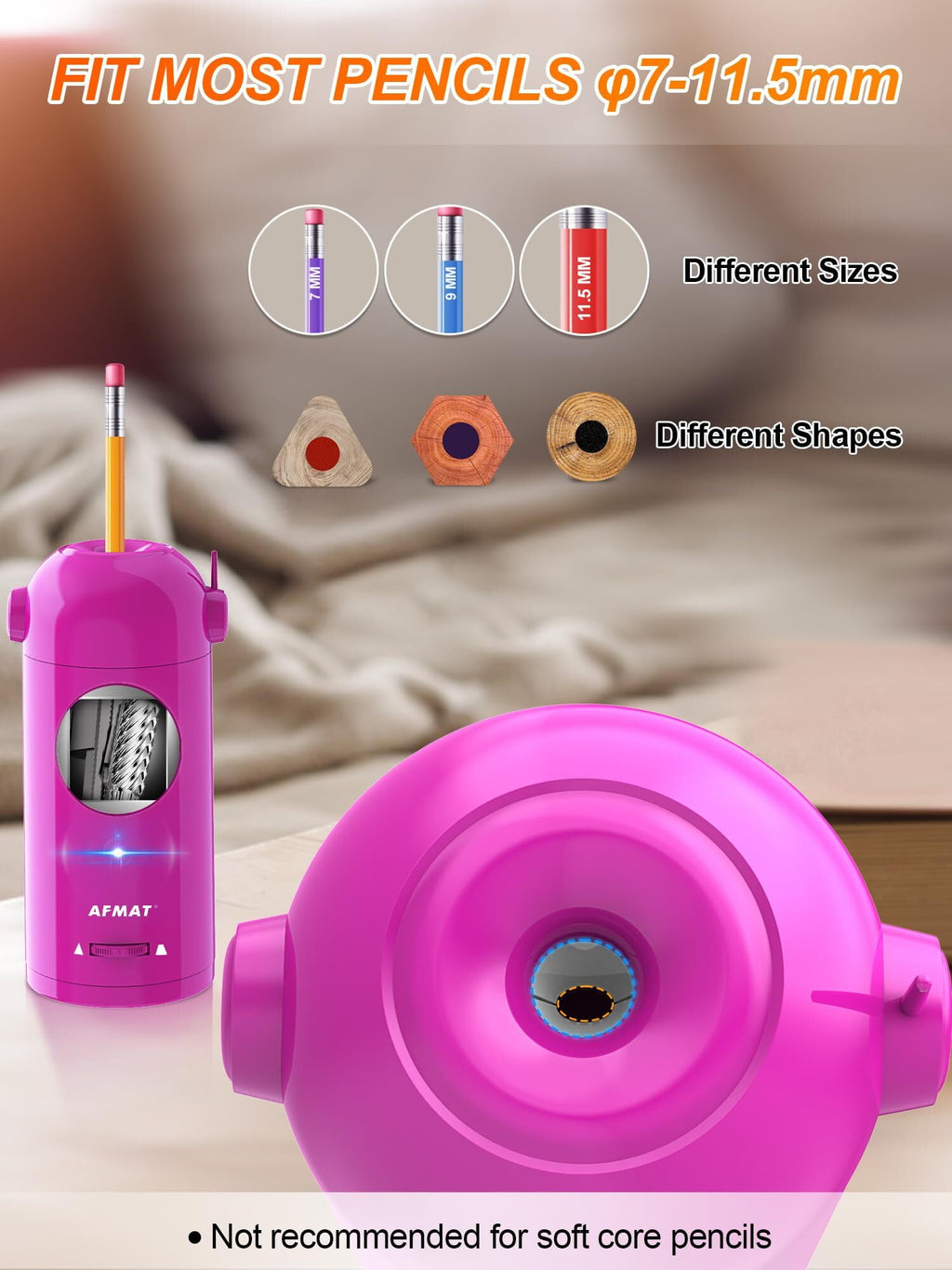 AFMAT Electric Pencil Sharpener Rechargeable Hands-Free Purple