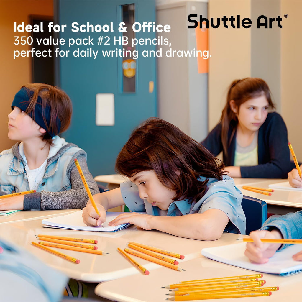 Wood-Cased #2 HB Pencils, Shuttle Art 350 Pack Sharpened Yellow Pencils with Erasers, Bulk Pack Graphite Pencils for Writhing, Drawing and Sketching