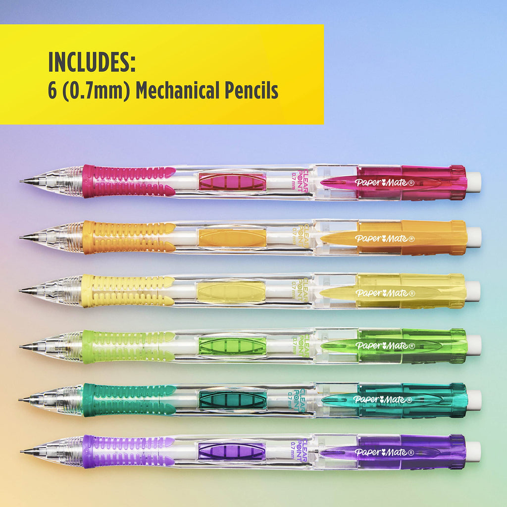Paper Mate Clearpoint 0.7 mm Mechanical Pencils, Asstd Barrel, 6/PK (PAP2169674)