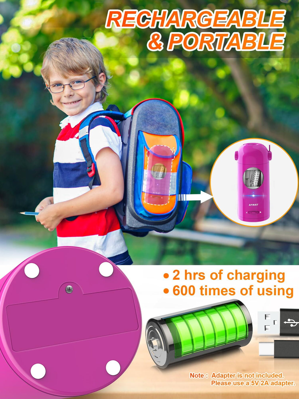 AFMAT Electric Pencil Sharpener Rechargeable Hands-Free Purple