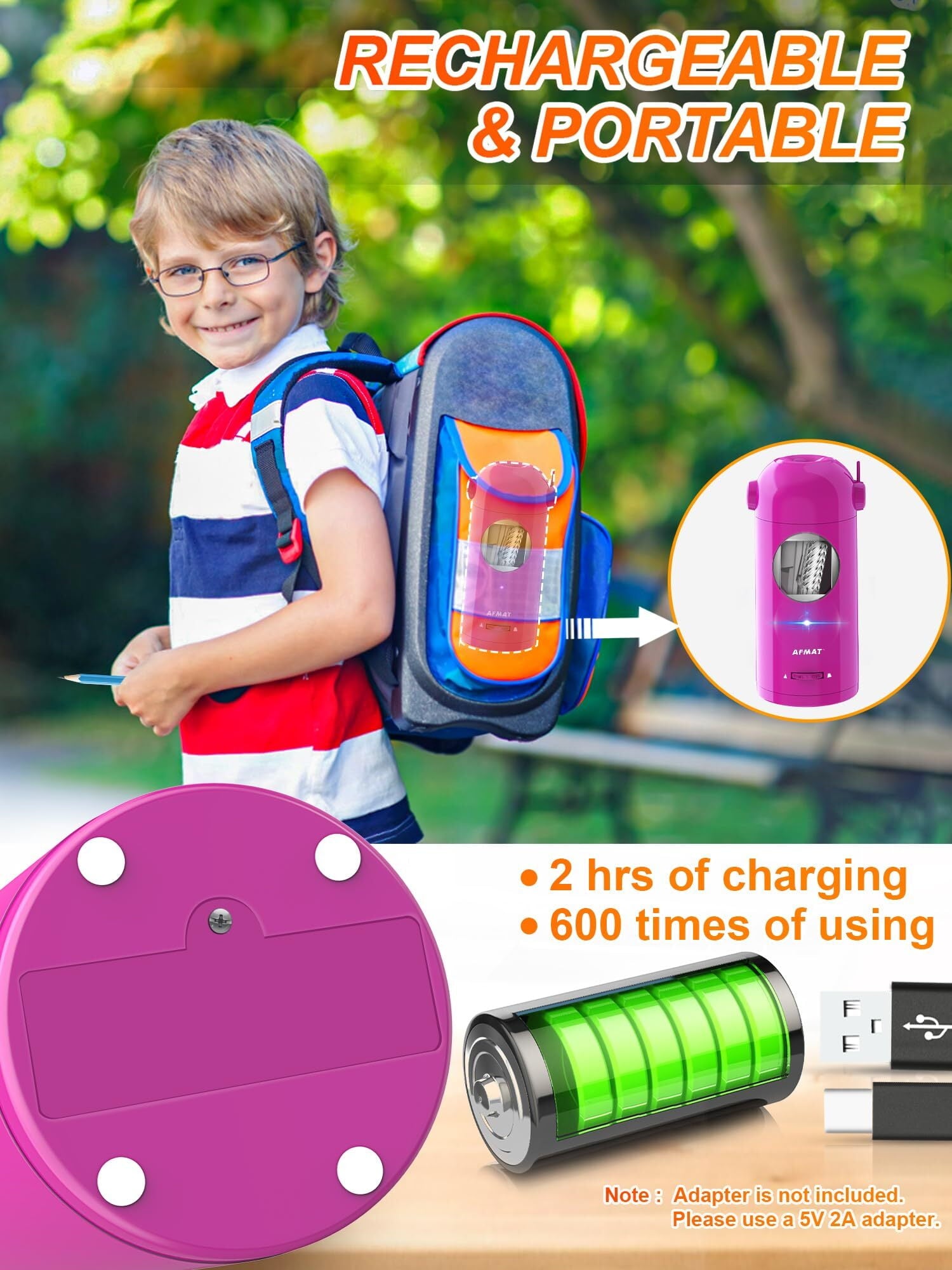 AFMAT Electric Pencil Sharpener Rechargeable Hands-Free Purple