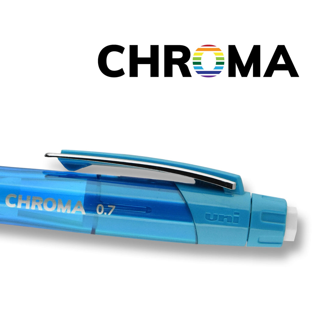 uni-ball CHROMA Mechanical Pencils HB, #2 Lead - 0.7 mm Lead Diameter - Red Lead - Light Blue, Red Barrel - 2 / Pack