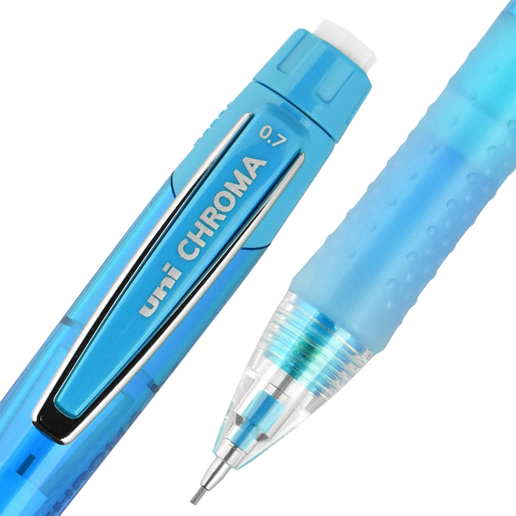 uni-ball CHROMA Mechanical Pencils HB, #2 Lead - 0.7 mm Lead Diameter - Red Lead - Light Blue, Red Barrel - 2 / Pack
