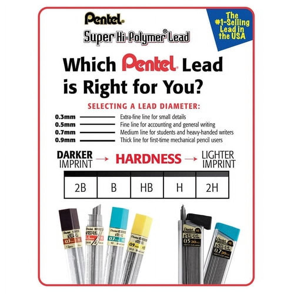 Pentel Super Hi-Polymer Leads, .7mm, H, 12/Pkg.